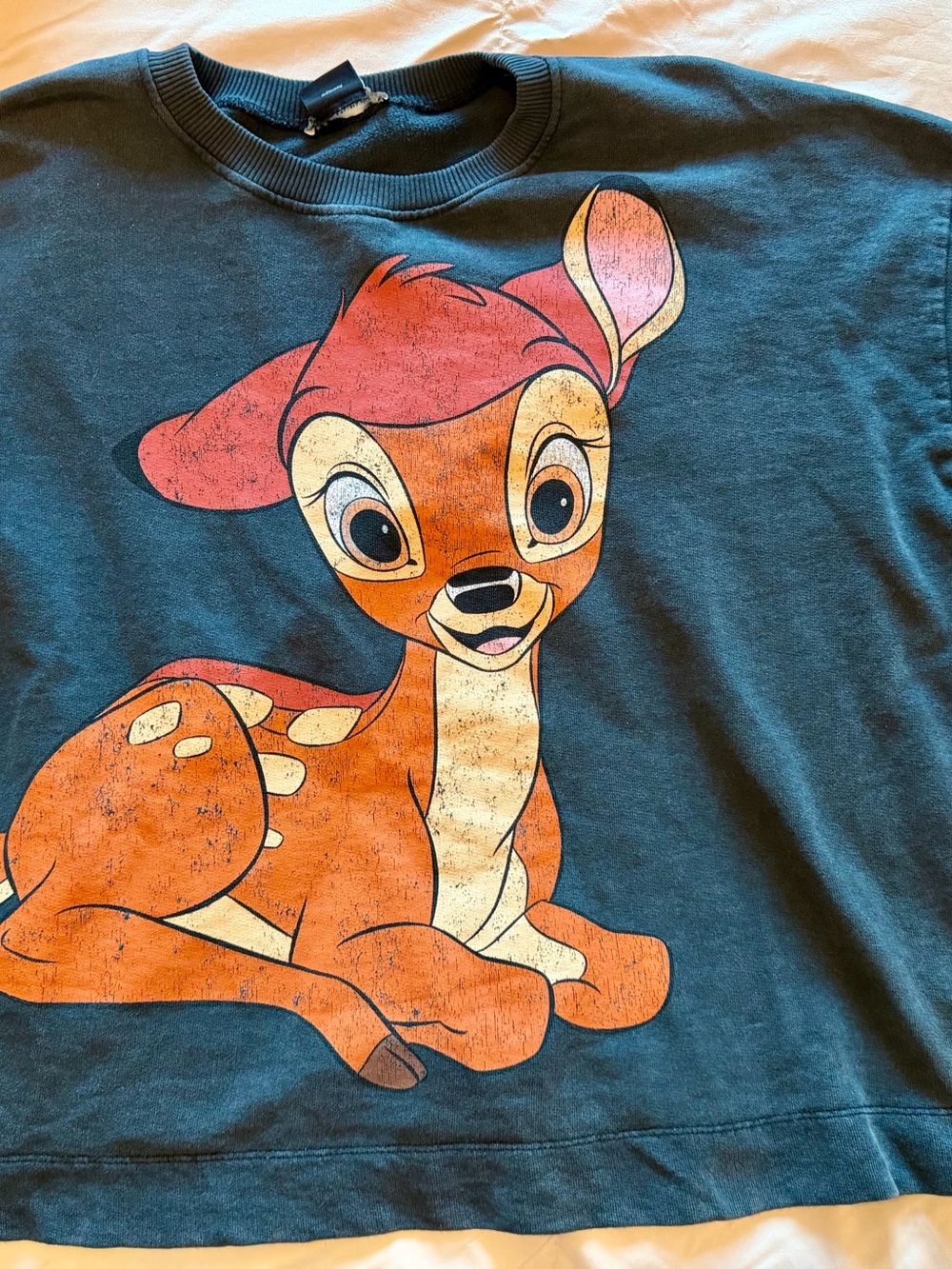 Zara Teal Crewneck Sweatshirt with Orange and Cream Bambi Graphic